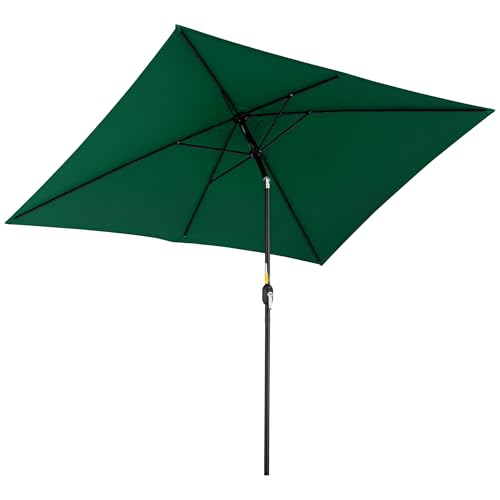 Outsunny Parasol de jardin Parasol droit inclinable rectangulaire aluminium polyester haute densité 3 x 2 m Vert