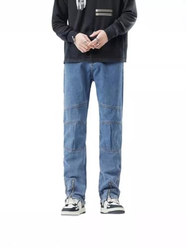 Jeans Pants Trousers Denim Spring Hip Hop High Street Zipper Men's Design Sense Trend Straight Commuter Men