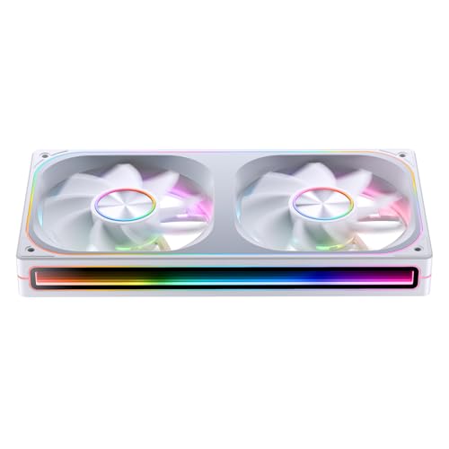 Image of JONSBO ZA-240WR (Reverse) PC Case Fan,All(2)-in-One,Single Frame Unit with 2x120mm 3Pin ARGB,PWM, Reverse Blade Silent with 4-Sides Infinity Mirror Fan,Aluminum Nameplate,28mm Thick White