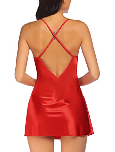 Image of Avidlove Women Lingerie V Neck Sexy Nightwear Satin Sleepwear Lace Chemise Mini Babydoll Nightgown