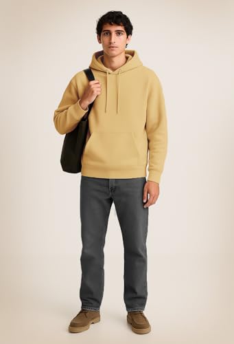 Image of NOBERO Oversized Solid Hooded Sweatshirt for Men | Oversized Hoodie for Men | Hooded Pullover | Cotton Rich Printed Hoodie 280 GSM Fleece