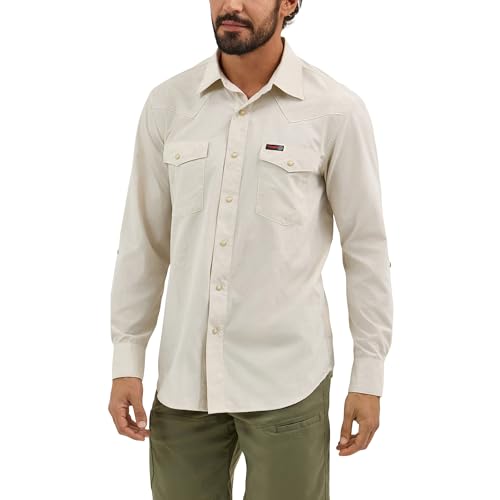 Wrangler Men's Short Sleeve ATG Drover Utility Shirt 112360557 (US, Alpha, Large, Regular, Regular, Pelican)