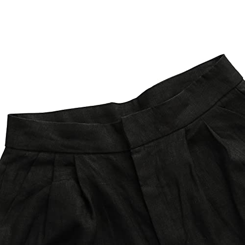 Amazhiyu Women's Linen Ankle Pants Pleated Front Wide Leg Straight Cropped Trouser3
