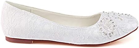 Emily Bridal 331-1B Women's Wedding Shoes Closed Toe Flat Heel Lace Satin Flats with Imitation Pearl Sequin Lace Flower Bridal Shoes (EU40/9 B(M) US, White) | Image 2