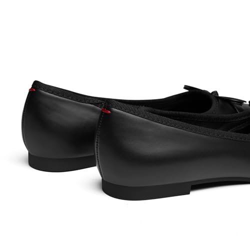 Image of Trary Slingback Flats for Women, Black Dressy Comfortable Round Square Toe Shoes, Work Office Casual Ankle Strap Dress Flats