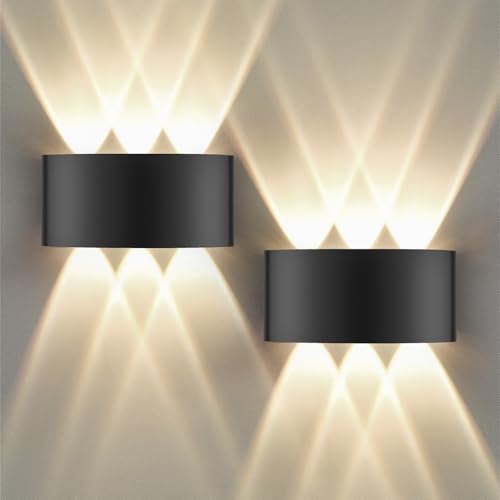 GOOSKI 2 Stück LED Wandleuchte IP65 für Innen und Außen, 6W Wandlampe Up Down mit 6 Lichtquellen, 3000K Warmweiß Außenwandleuchte, Aluminium LED Lampe für Wohnzimmer Schlafzimmer Treppenhaus Flur