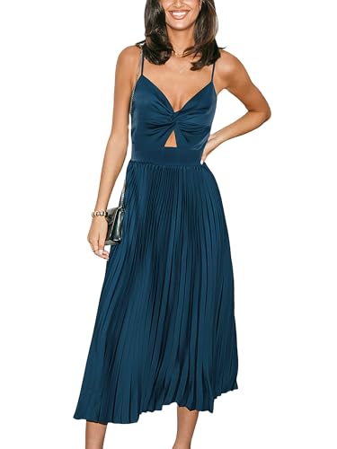 Image of CUPSHE Midi Dress for Women 2026 Party Spaghetti Straps Sleeveless Pleated Cutout Formal Dress