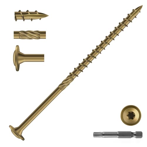 Image of #14 x 5 Inch Lag Screws (25Pcs) 1lb. Structural Wood Screw, Bronze, Carbon Steel, Washer Head, Rust Resistant epoxy Coated, T30 Star Bit