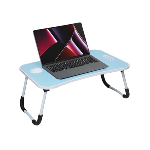 Image of GoRogue Foldable Wooden Mini Laptop Table for Bed, Study Table with Drawer, Tablet /Mobile Holder for Kids & Adults (Sky Blue), 40 Centimeters