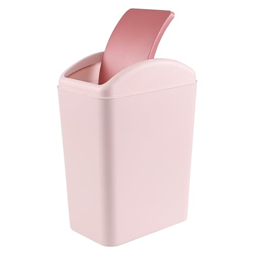 Afromy 15L Kitchen Swing Top Bin, Swing Lid Trash Can, Plastic Bins with Lids, Pink