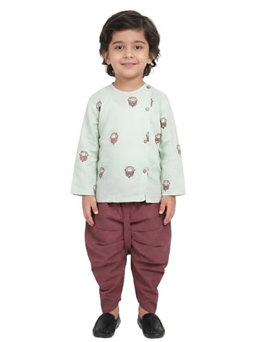Image of POLKA TOTS Premium Cotton Dhoti Kurta Set for Kids Boys - Traditional Angrakha Style Ethnic Wear for Baby Boys | Breathable Soft Fabric Festive Outfit for Haldi, Weddings & Traditional Events