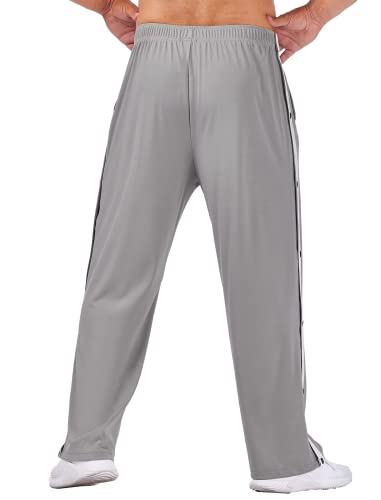 Deyeek Men's Tear Away Basketball Pants High Split Snap Button Casual Post-Surgery Sweatpants With Pockets Grey #TOP4
