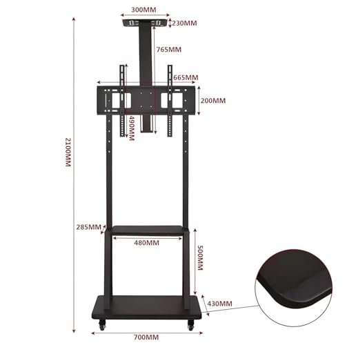 Image of Premium Heavy Duty Full Motion Swivel Floor Stand TV Trolley with Brackets for 32 inch inch to 75 inch LED, LCD for VESA Sizes 100 x 100 Upto 600 x 400 mm (Tv Trolley 3 Shelves) (Premium)