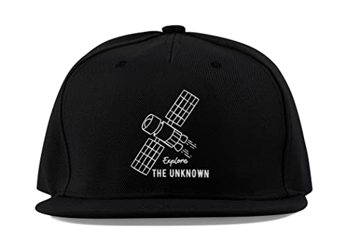 Casquette de baseball visière plate Explore Space Rocket en coton noir réglable