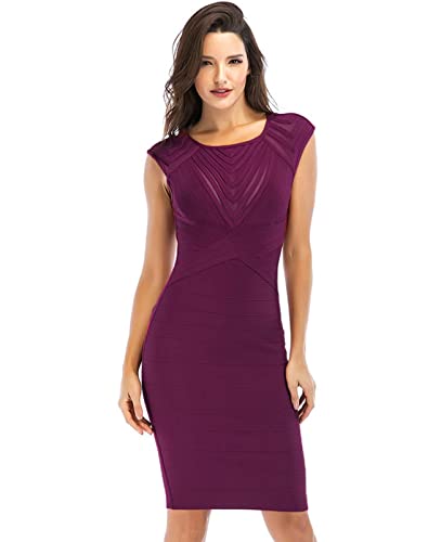 AIYIFU Elegantes ärmelloses Cocktailkleid für Damen Elegantes knielanges Abendkleid mit Rundhalsausschnitt,Red,L Cover