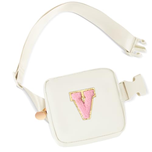 Uygafly Gifts for Girls Kids Toddler,Initial Fanny Pack Purse Cream,V