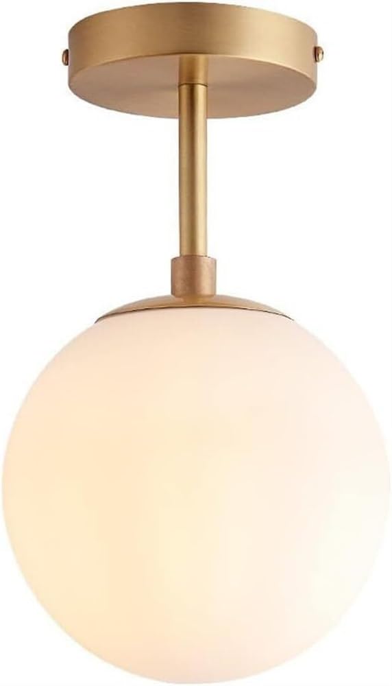 KLXSIVU Mid Century Opal Globe Semi-Flush Pendant Light,Chandelier,for Kitchen Island Dining Room Bedroom Hallway Bar Living Room, White,