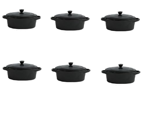 Lot de 6 mini cocottes ovales noires avec couvercle (12,5 cm L x 7,5 cm H avec couvercle)
