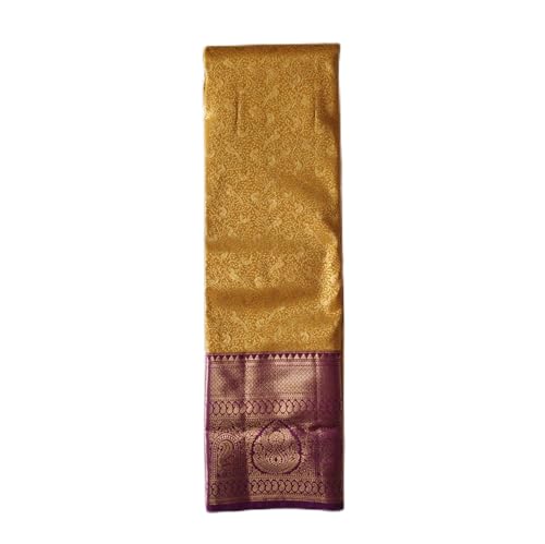 Traditional Kanchipuram Pure Silk Saree with Golden Zari Border, Peach and Navy Blue, Parrot and Paisley Motif