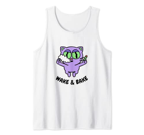 Kawaii Stoner Cat Wake And Bake Weed Lover Funny Stoner Regalo Camiseta sin Mangas