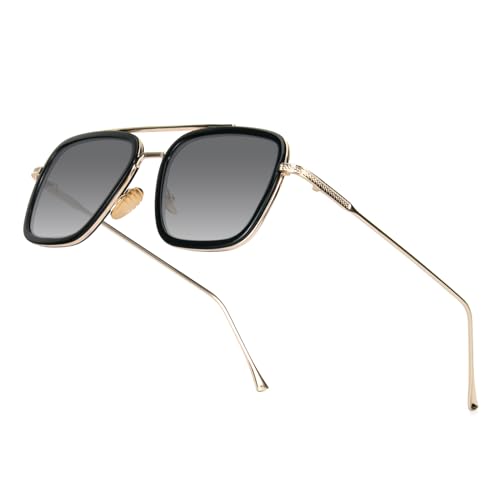 MMOWW Gafas de Sol Polarizadas Retro Rectangulares Para Hombres y Mujeres UV400 de Protección Clásico metal Gafas de sol (Dorado - Gris Gradual)