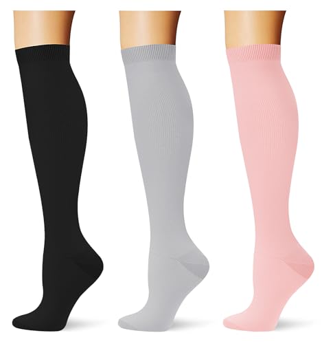 Image of (3 pairs) Compression Socks 20-30 mmHg Long Knee High Socks for Women Men Support Athletic Travel Daily Wear