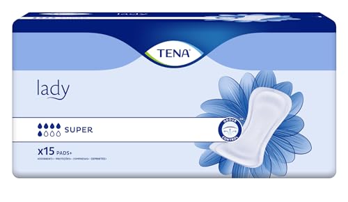 TENA Lady Super, 15 pezzi, per Donna, Assorbenti per Perdite Urinarie Femminili, Confortevoli