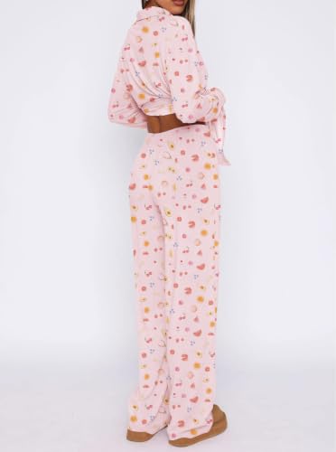 Image of Dressmine Ladies Long Sleeve Cute Pajama Sets 2 Piece Fall Outfits Button Up Pjs Set Loungewear