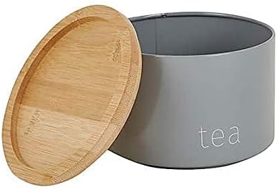 HomeDecor4u - GREY Tea, Coffee and Sugar Metal Stacking Canisters With Bamboo Lids, Boasting A Contemporary Design