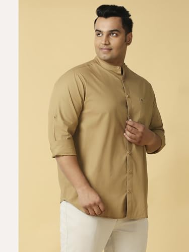 Image of Thomas Scott Mens | Full Sleeve | Solid Plain Color | Regular Fit | Plus Size | 100% Cotton | Mandarin Collar | Casual | Shirt