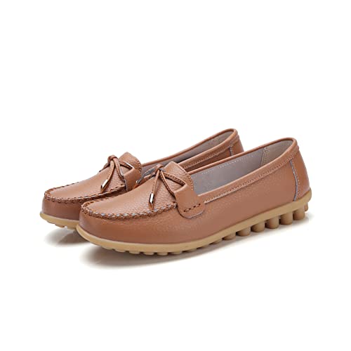 Image of Momuk Women's Penny Loafers Leather Driving Moccasins Slip On Boat Shoes Fashion Comfort Flats