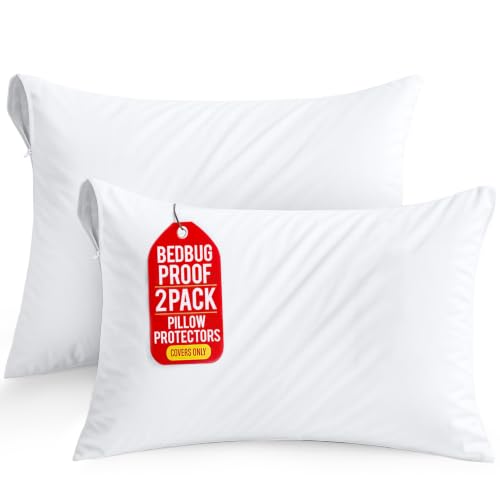 Set of 2 Pillow Protectors with Zipper Queen Size, Pillow Covers