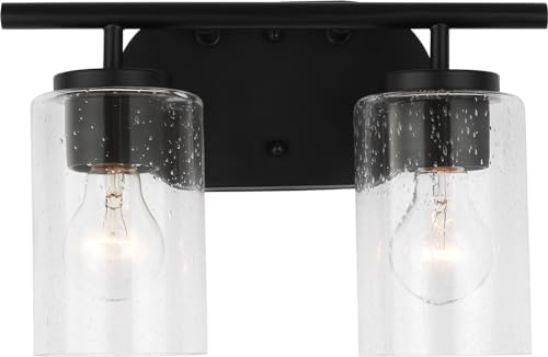 Generation Lighting 41171-112 Oslo - 2 Light Wall Sconce in Contemporary Style-8.5 Inches Tall and 12.5 Inches Wide, Midnight Black Finish with Clear Seeded Glass