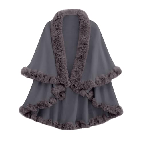 HGps8w Faux Fur Trim Cape Coat for Women Warm Winter