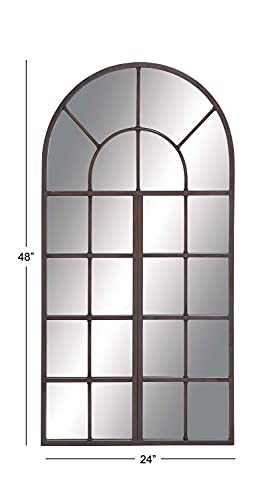 Deco 79 Metal Window Pane Inspired Wall Mirror With Arched Top, 24" X 2" X 48", Brown #TOP2