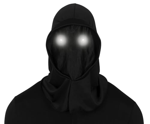 FIESTAS GUIRCA | Capucha con LEDs en los Ojos (Talla Única) - Máscara con Capucha para Disfraz de Fantasma y Halloween - Accesorio Ideal para Fiestas y Celebraciones - Negro