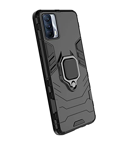 Image of Pikkme D5 Tough Armor Bumper Back Cover Case for Realme X7 |Ring Holder & Kickstand in-Built (Black)