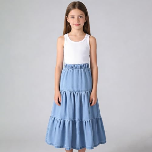 Jupe longue en jean pour fille style décontracté taille haute