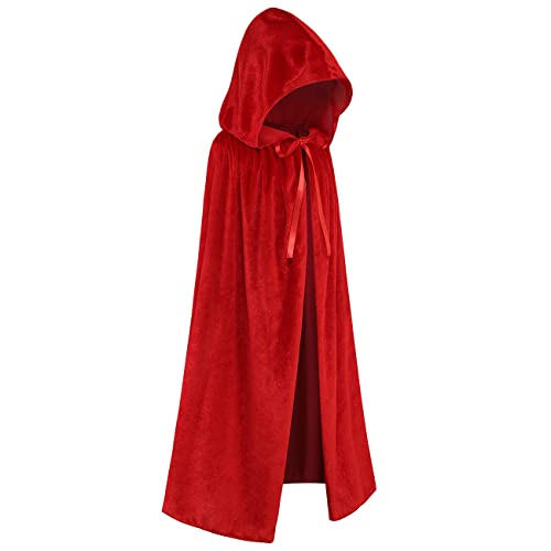 Regenboog Kids Velvet Cape with Hood,Red Cloak Kids,Costume Cape Child,Halloween Costume Cloak,Christmas,Renaissance,Witch,Wizard,Mardi Gras,Size S,23.6inch