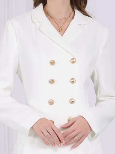 Image of Hobemty Women's Tweed Blazer Dress Collared Double Breasted A-Line Formal Work Dresses