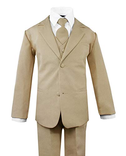 Luca Gabriel Toddler Boys' 5 Piece Classic Fit No Tail Formal Khaki Dress Suit Set with Tie and Vest - Size 10