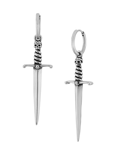 HAQUIL Sword Earrings Silver Plated Stainless Steel Gothic Punk Dagger Sword Pendant Dangle Drop Earrings Goth Jewelry Gift for Women