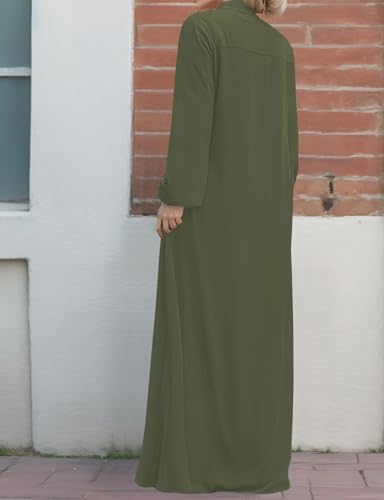 Image of Womens Abaya Muslim Long Sleeve Front Zipper Dress Prayer Islamic Clothes with Pockets