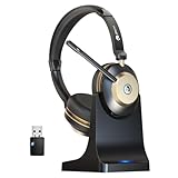 Earbay Wireless Bluetooth Headset with Microphone, Bluetooth 5.3 & USB Dongle, 50H Playtime, Noise Canceling Mic & Mute Button, Wireless Headphones with Charging Dock for PC/Phone/Call Centers/Zoom