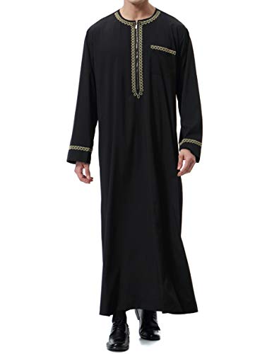 Camisa islámica hombre caftán maxi-musulmán de algodón negro 2