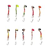 KOKOPROS Kokanee Fishing Shrimp 10 Pack - Multicolor Spinner Blades, Colored Beads, Sharp Red Octopus Hooks - Needle Point, Durable Plastic Shrimp Lures for Kokanee & Trout Fishing