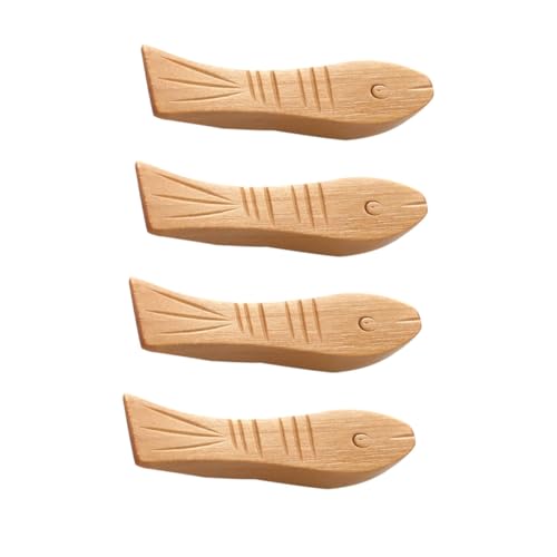 LOLIPPYY 4個 日式和風木製魚型箸置き 安定感ある箸ホルダー スプーンラック 天然木素材 卓上食器整理に