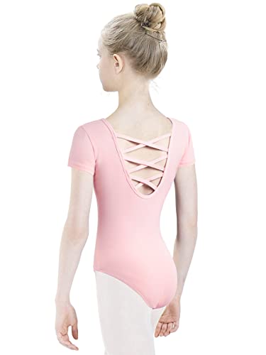 tanzdunsje Ballettanzug Mädchen Ballett Trikot Kinder, Ballett Body TanzBody Turnanzug Gymnastikanzug Trikot für Kinder Damen, 130 Rosa