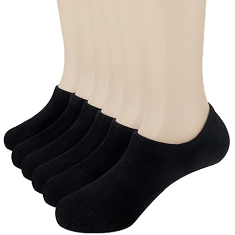 Womens Mens No Show Socks Non Slip Flat Boat Line Socks 6 Pairs, Black, One size Cover