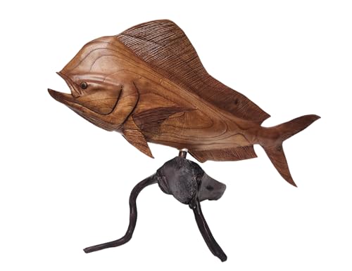 Estatua de Madera Mahogany de Pez Mahi Mahi 24 pulgadas miniatura 2